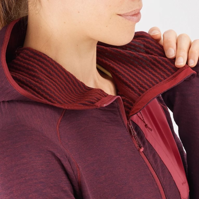 Salomon Essential Lightwarm Hooded Women's Jackets Burgundy | CA 31N84